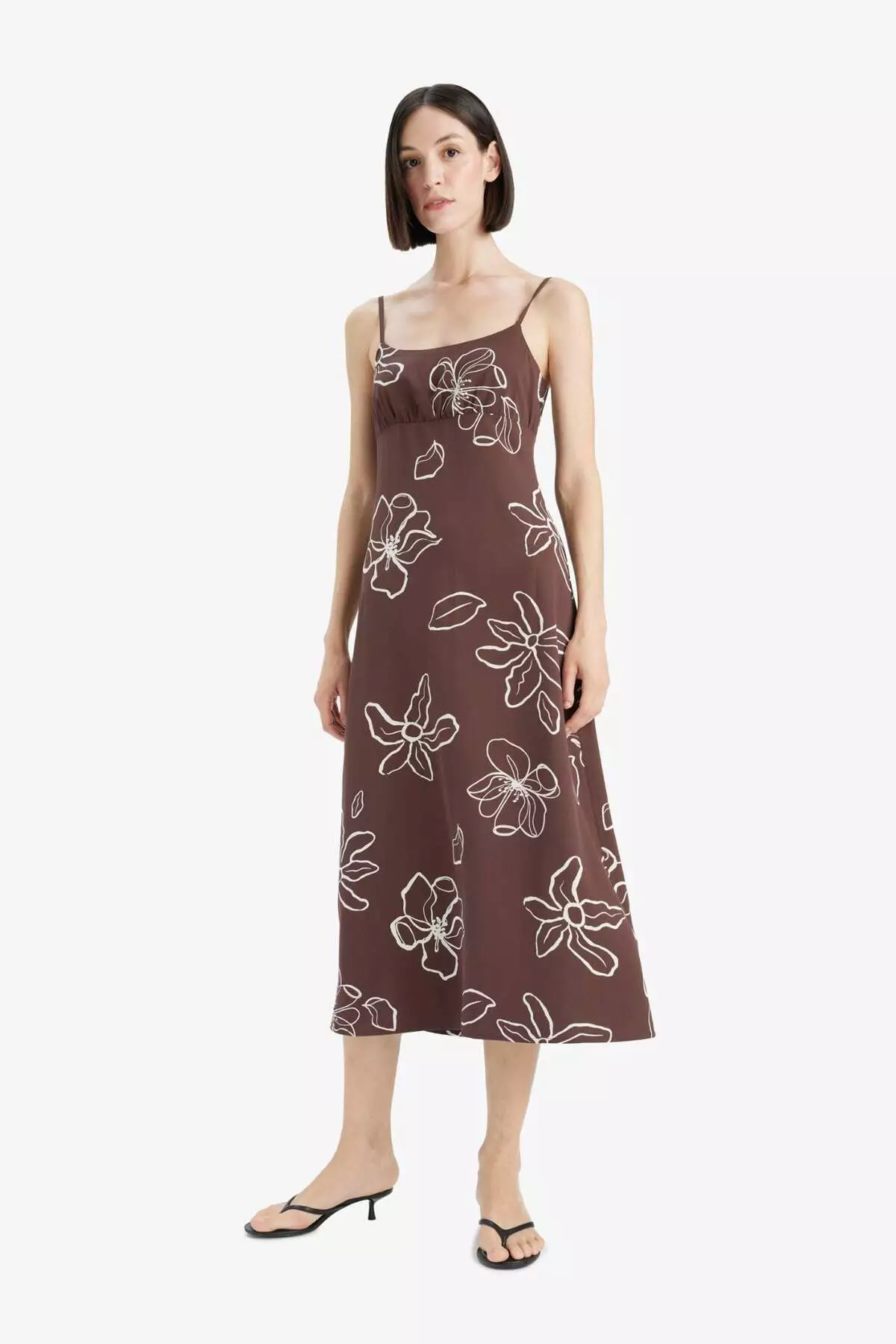 Floral Linen Blend Strap Midi Dress F4098Ax25Sm