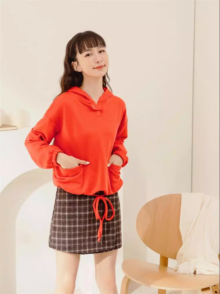 Metal-button dual-pocket tie-waist drop-shoulder hoodie [AB17924]