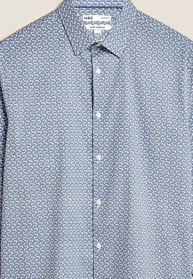 Slim Fit Cotton Rich Stretch Tiger Shirt