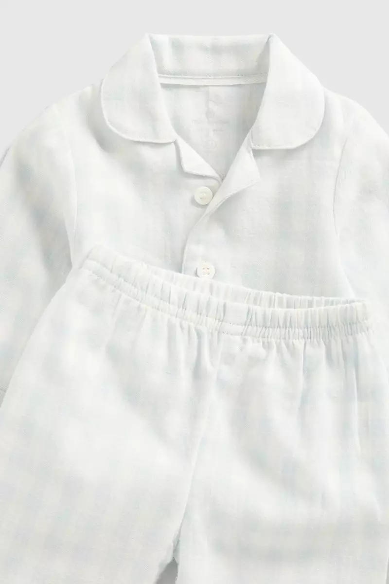 Mothercare Blue Check Woven Baby Pyjamas Piyama Bayi Laki-laki (Putih)