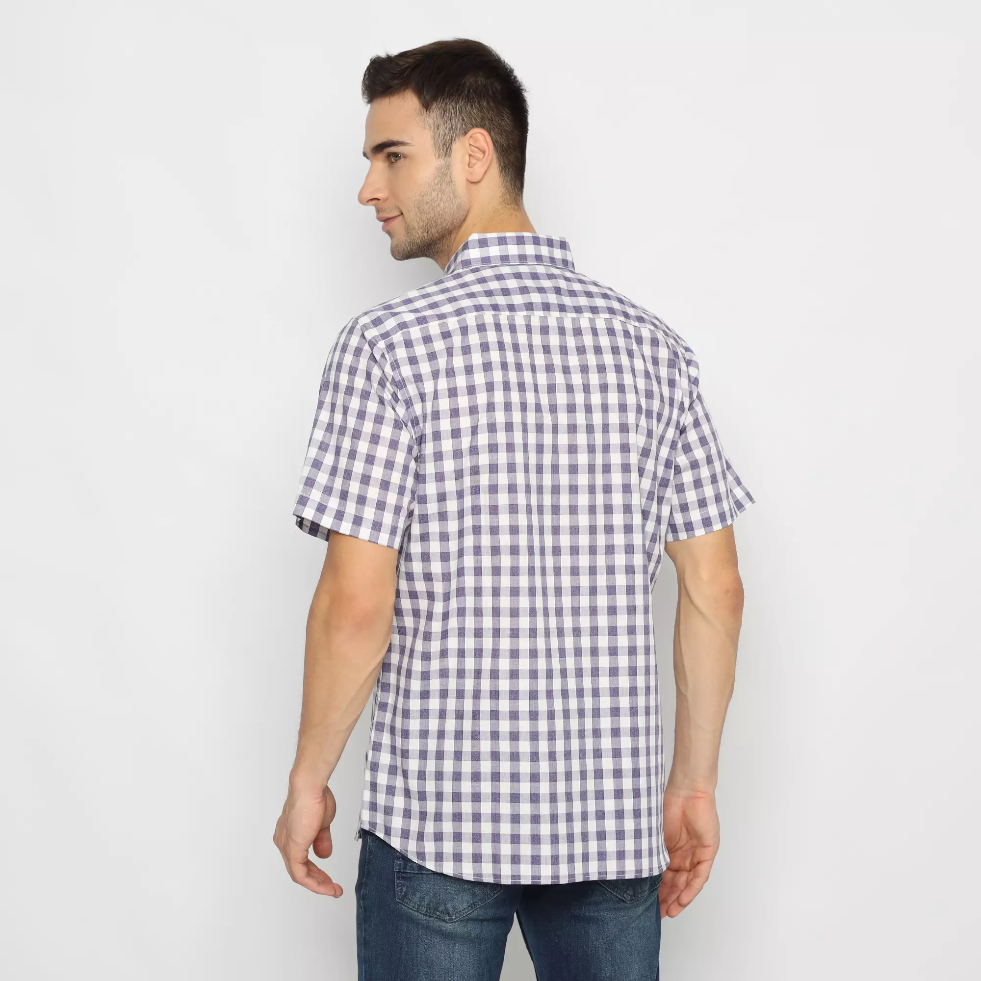 Platini Kemeja Kotak Pria Lengan Pendek Katun 73334 Ungu
