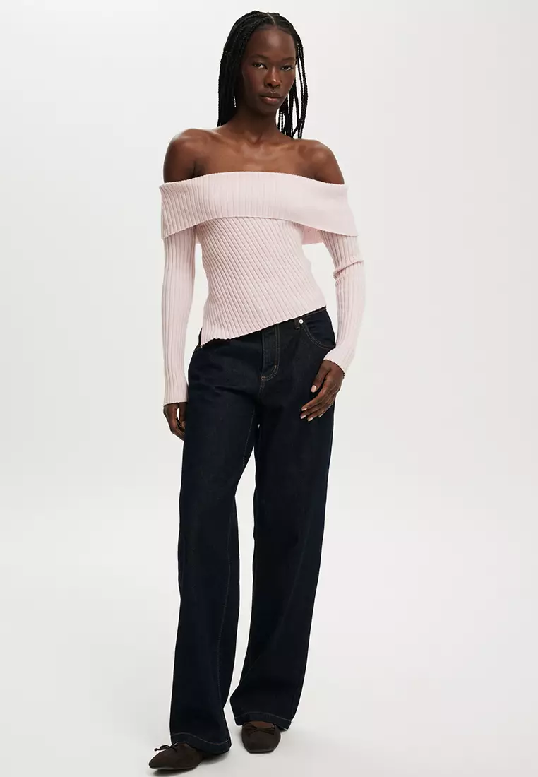Buy Cotton On Asymmetrical Rib Off Shoulder Knit Top Online