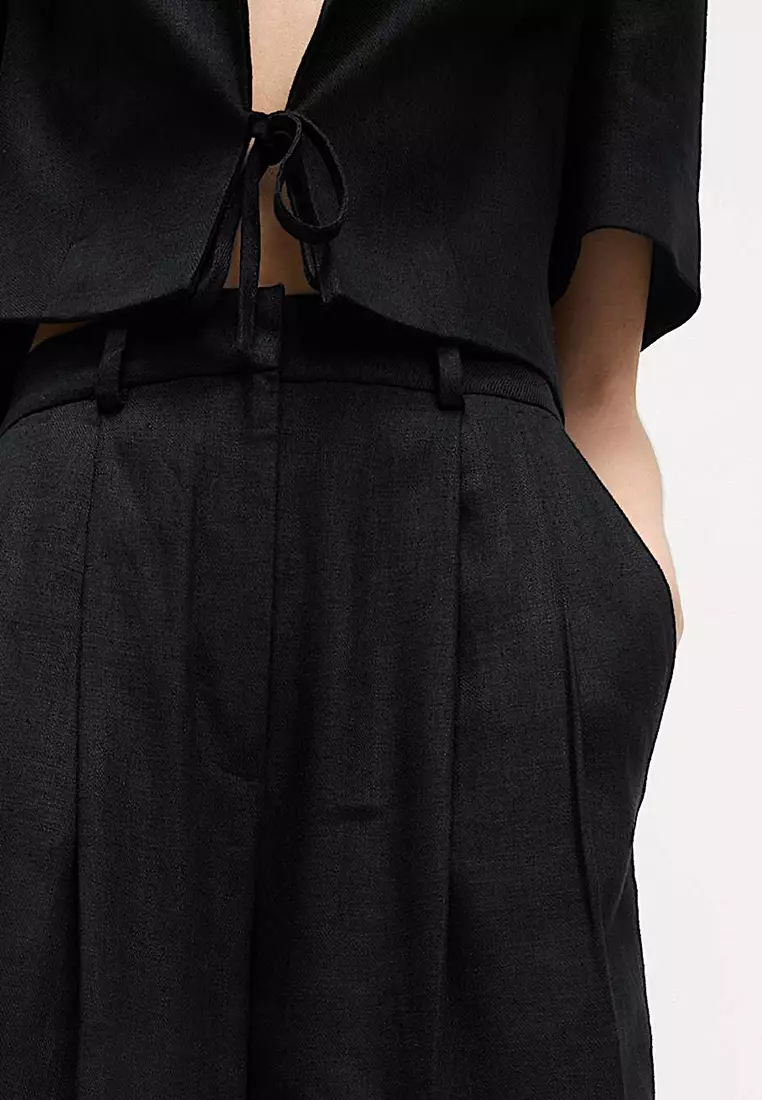 Linen Rich Twill Wide Leg Trousers