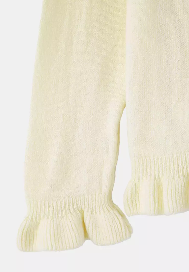 Button & Flounce Detailed Soft Texture Knitwear Cardigan