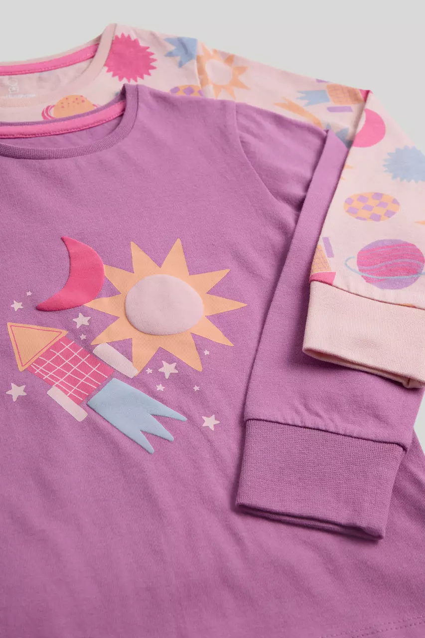 Mothercare 2 Pack Space Pyjamas - Piyama Anak Perempuan (Ungu)