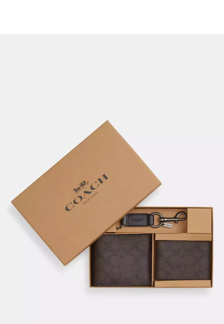 Boxed 3 In 1 Wallet Gift Set In Signature Canvas