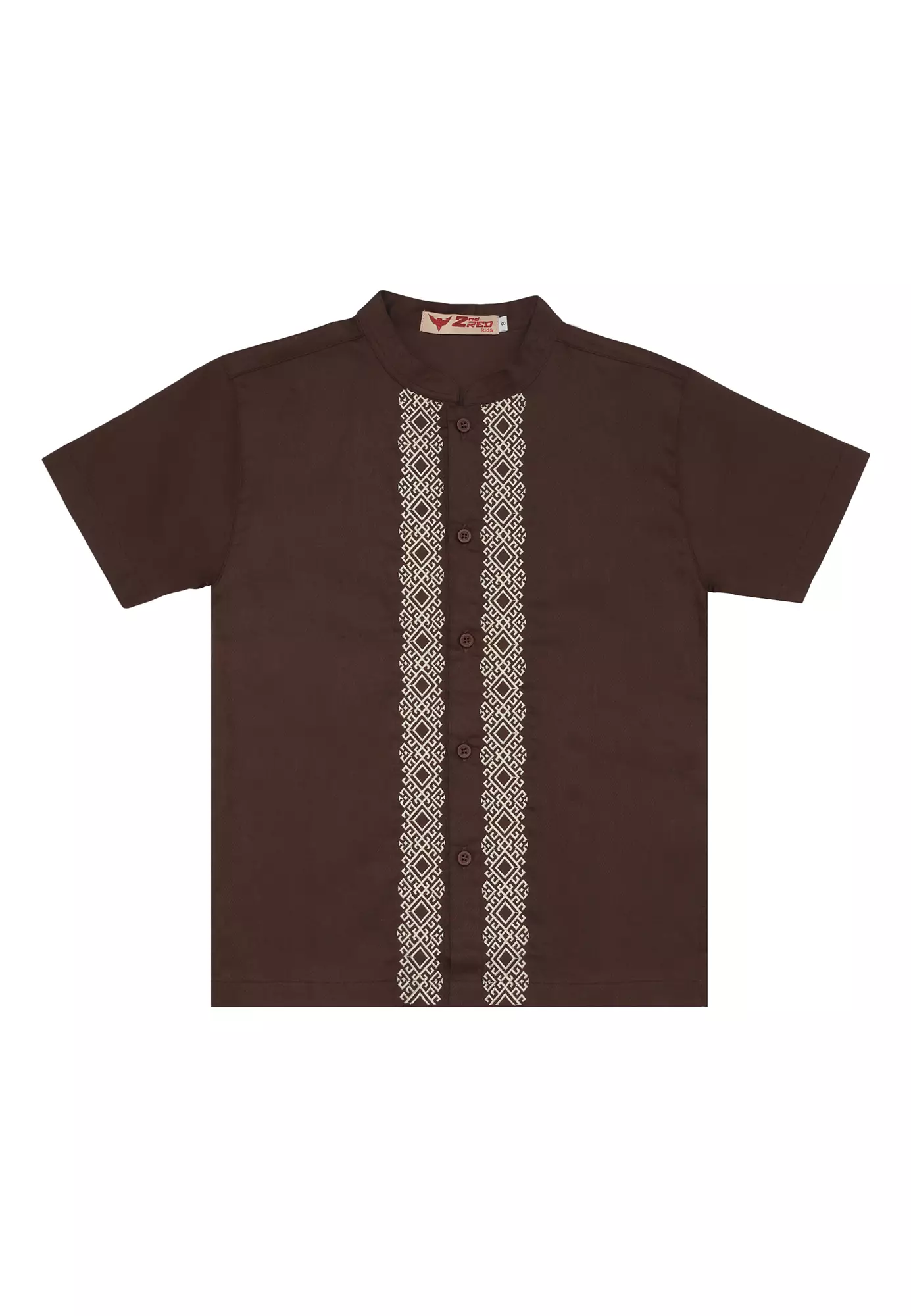 Baju Koko Set Anak Laki Bordir Square Dark Brown - AMAZING