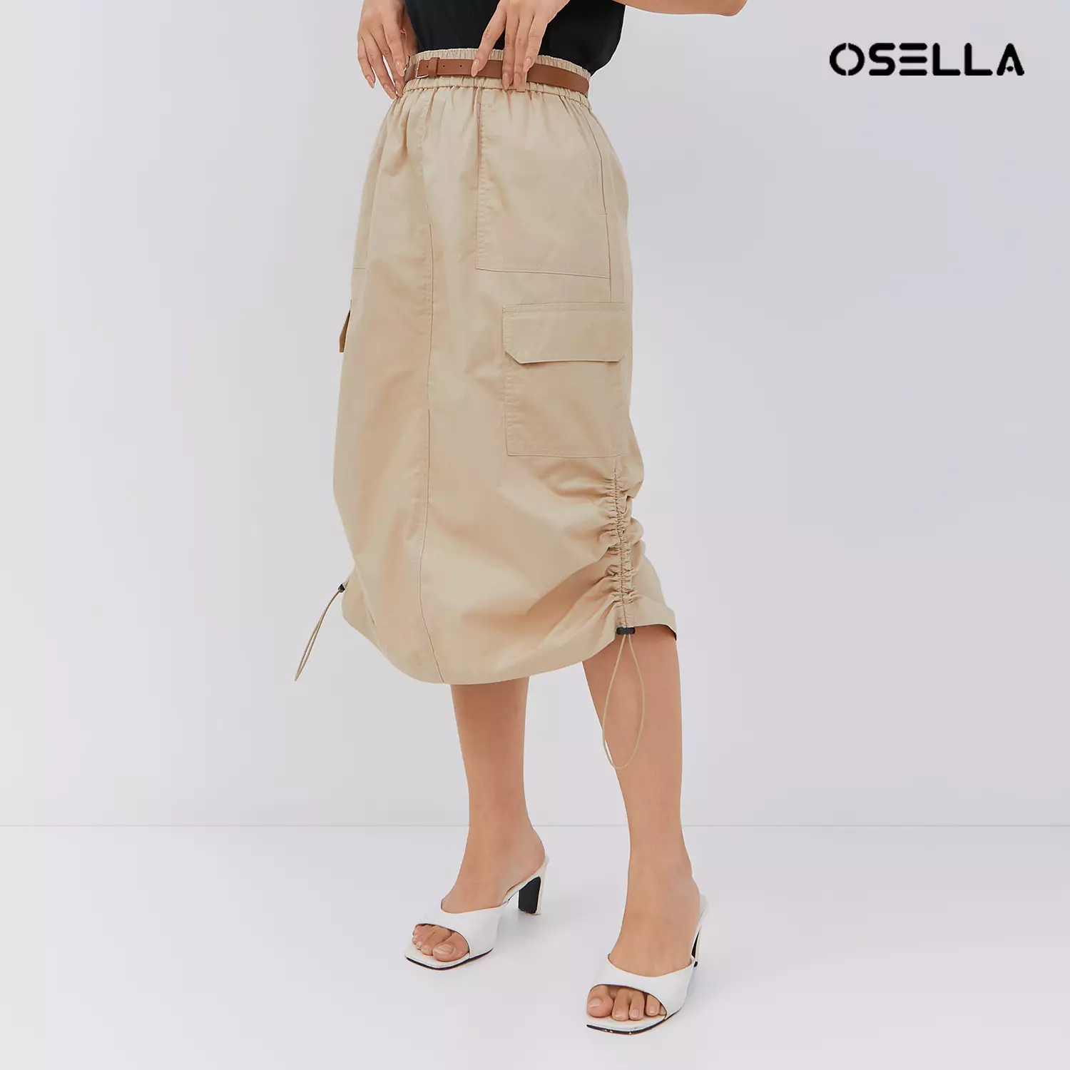 [NEW] Osella Sierra Midi Skirt with Additional Belt 21873003 | Rok Wanita Warna khaki