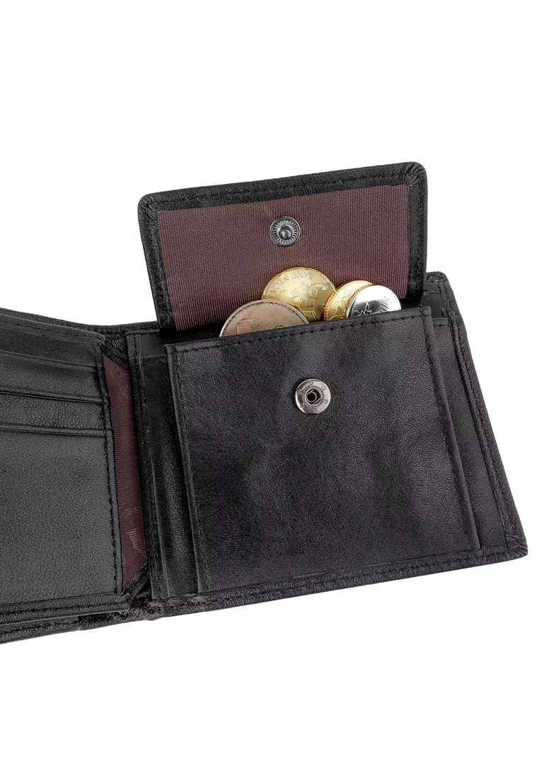 Men's RFID Blocking Tri Fold Wallet with Coin Compartment - Black