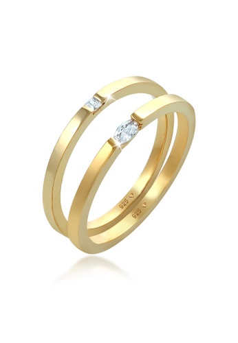 ELLI GERMANY white Ring Set Solitaire Marquise Baguette Cut with Zirconia Crystals Gold Plated 810ABAC37D704EGS_1