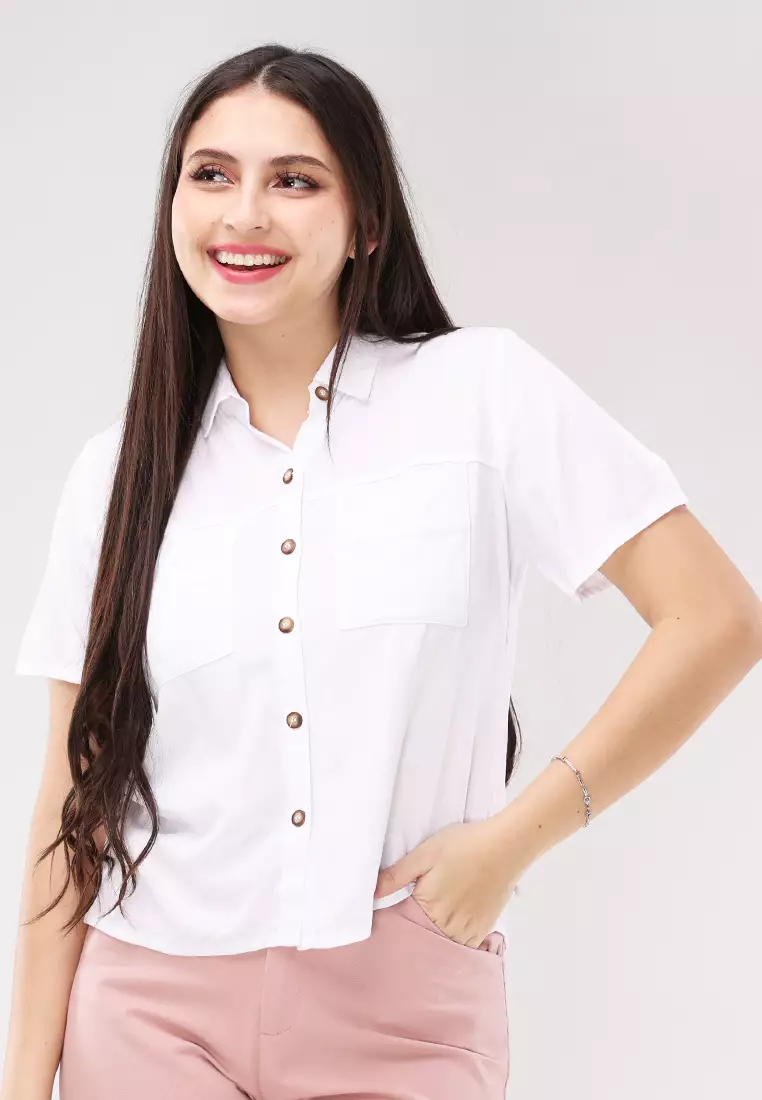Soft Linen Woven Short Sleeves Blouse