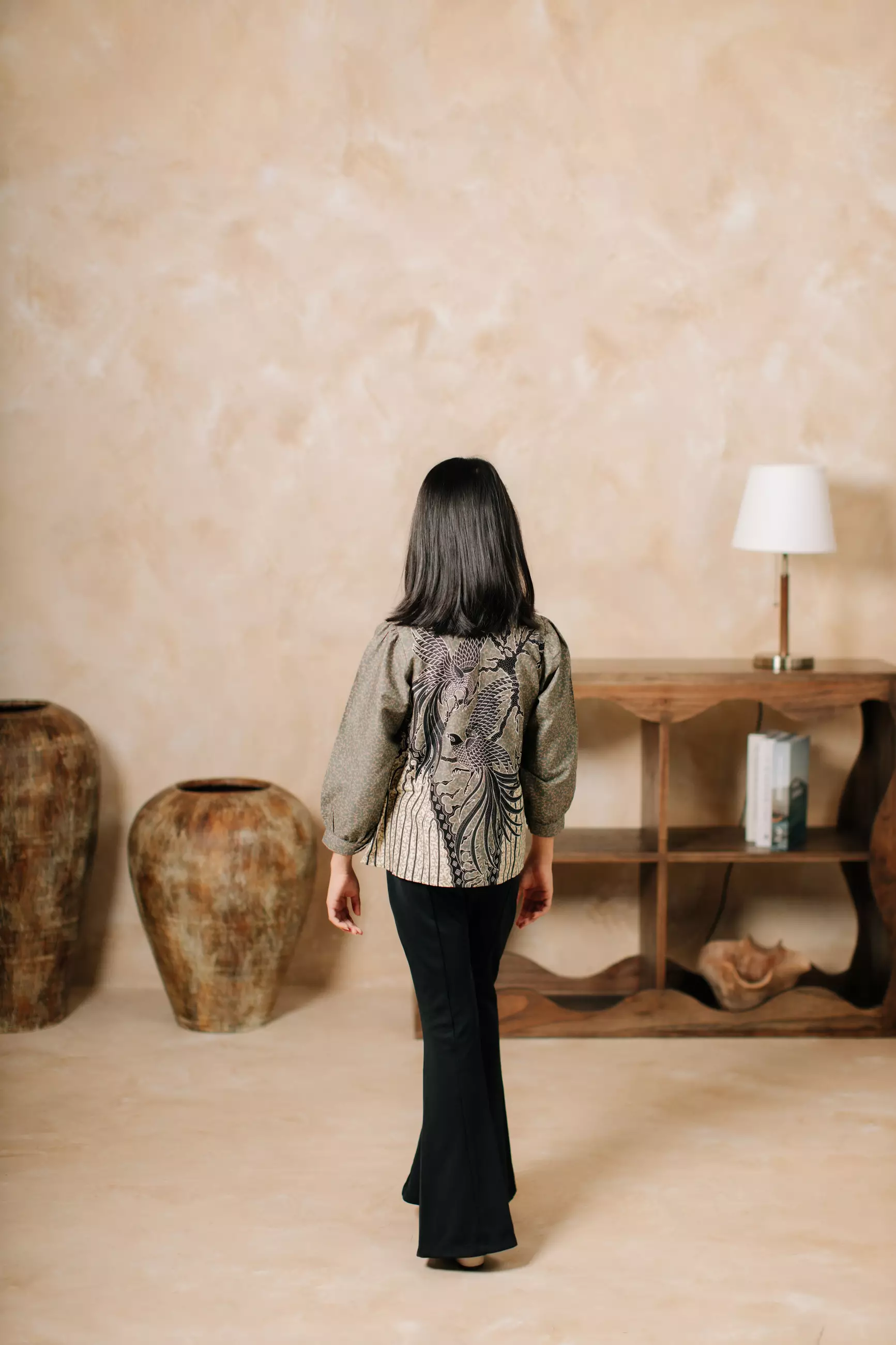 Atmara Grey Blouse Batik Anak Wanita Lengan Panjang Katun