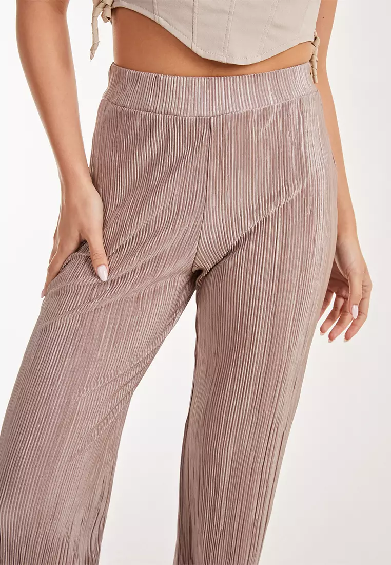 Pink Vanilla Mocha Plisse Flared Trousers