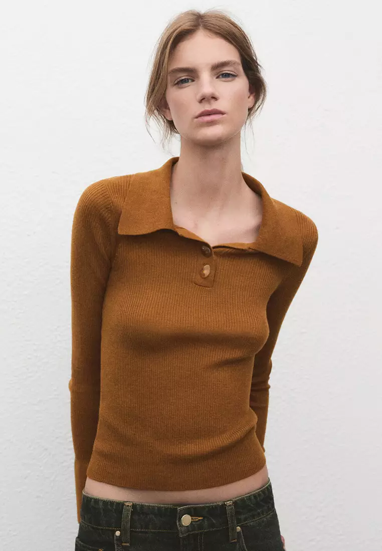 Polo-Neck Ribbed Sweater