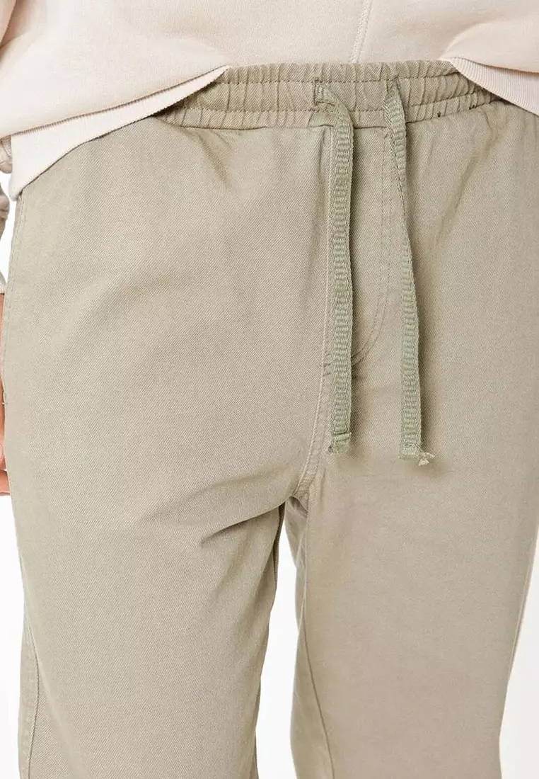 Gabardine Trousers With Lace Waist Pocket Detail Cotton