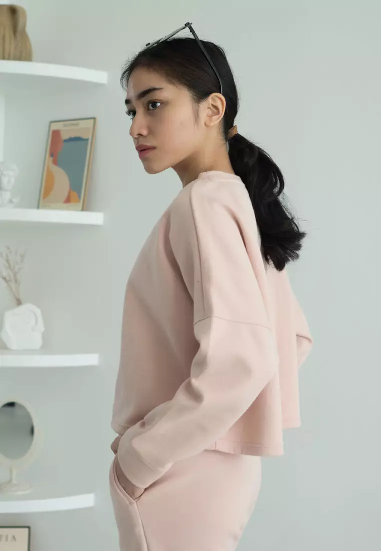 Loraine Long Sleeve Crop Top - Baby Blush