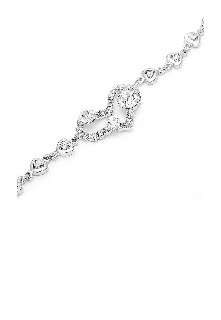 Genuine Love Heart Shape Bracelet with Silver Austrian Element Crystals and CZ Beads