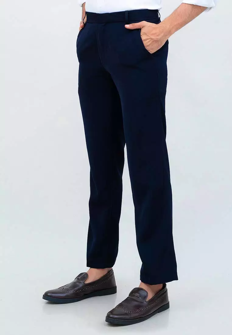Celana bahan kerja reguler panjang formal lurus (BUKAN SLIM FIT) navy