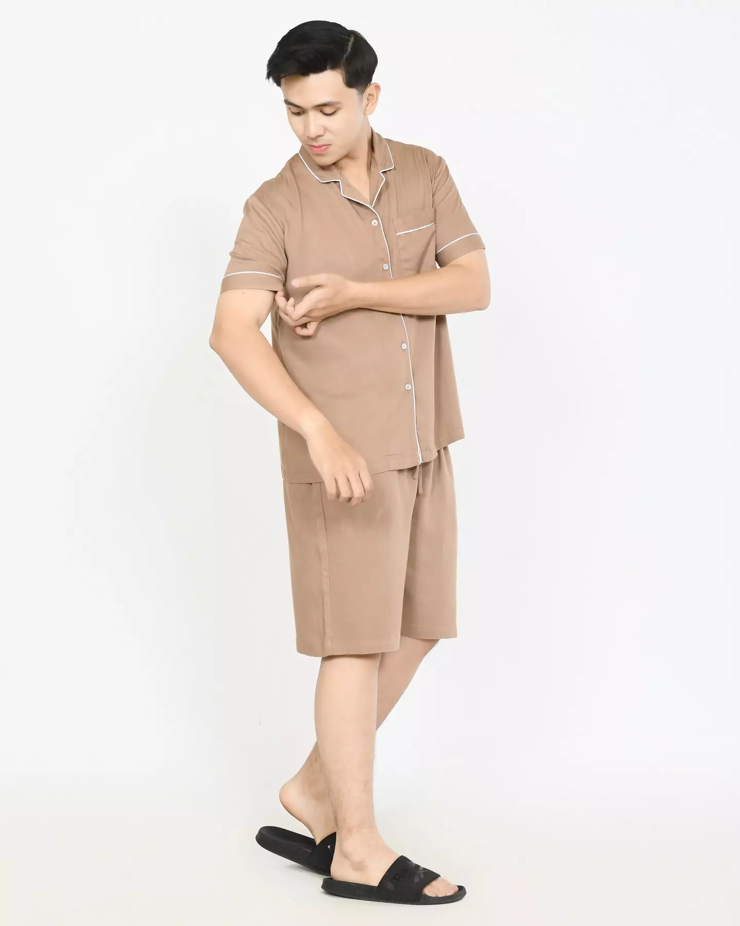 BUNDLING 2 PCS Piyama Couple Basic - COKLAT Pria Wanita Size L-XXL