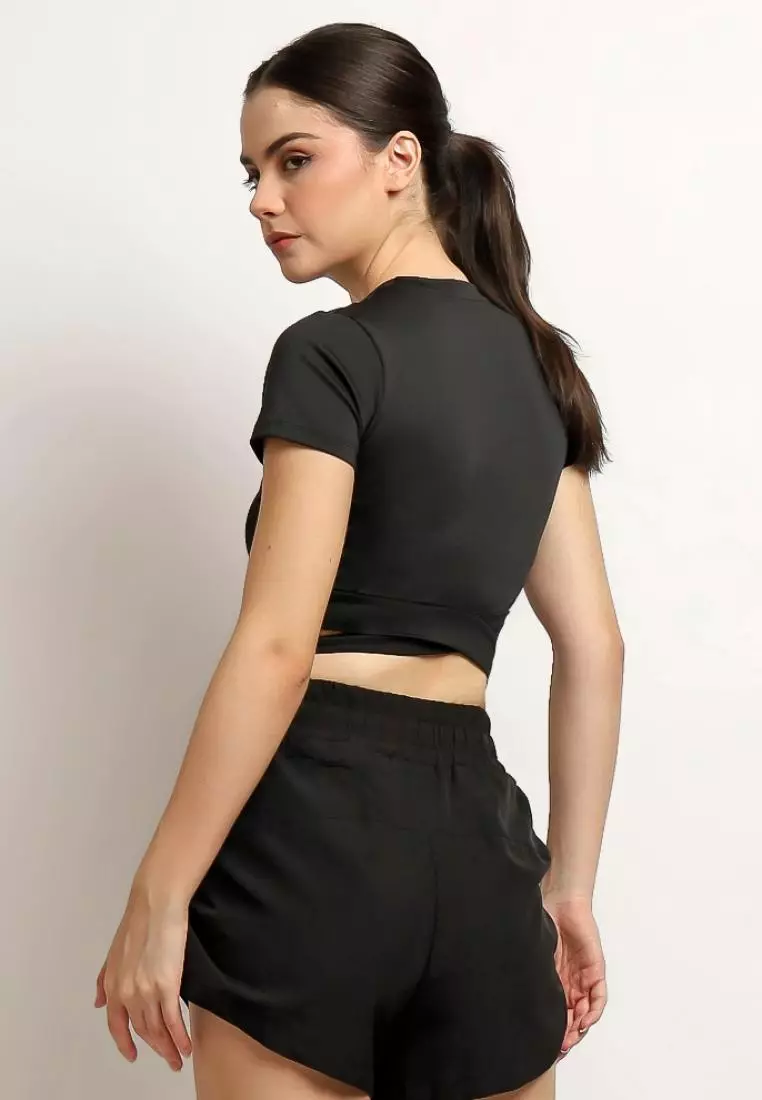 Fitwear - Croptop Wanita Dryfit VALERIE ROUNDCROSS JUMBO SHORT SLEEVE - BLACK