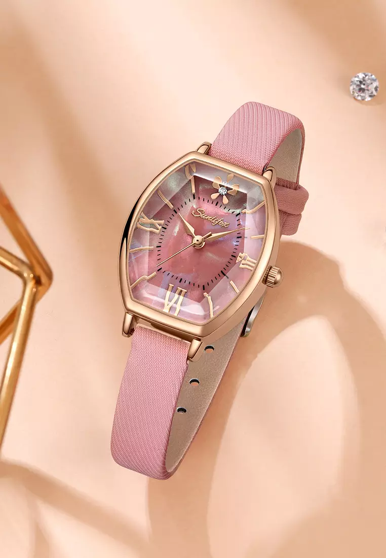 Jam Tangan Wanita Original Kasual Tali Kulit Elegan Style Jam Tangan Cewek SL6118 pink