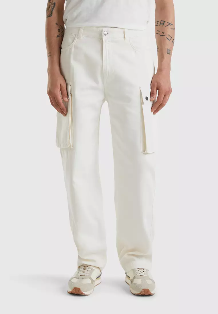 White cargo shop trousers mens
