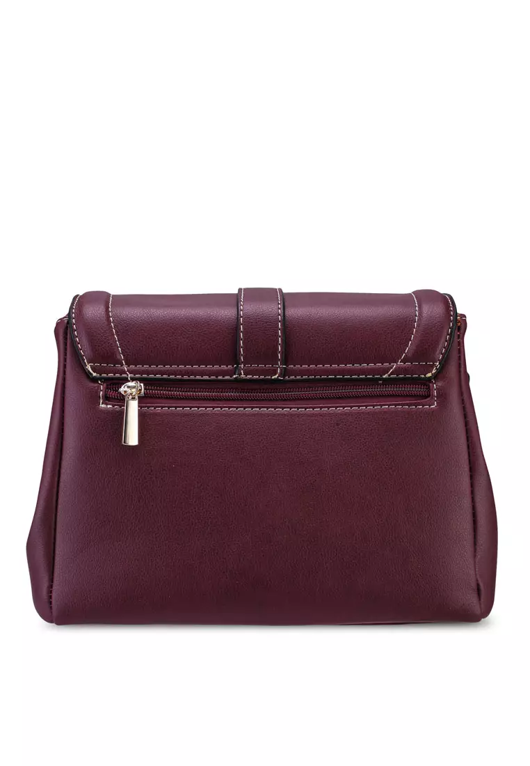 Faux Leather Sling Bag With Flap Over Closure