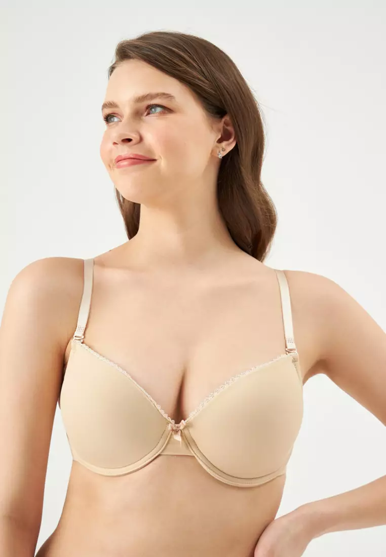 Beige Minimizer Bra, Underwired, Adjustable Straps, Underwear for Women