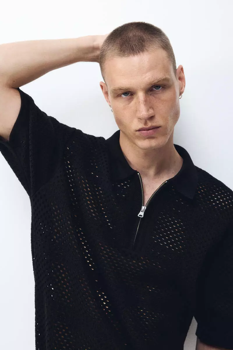 Relaxed Fit Hole-knit polo shirt