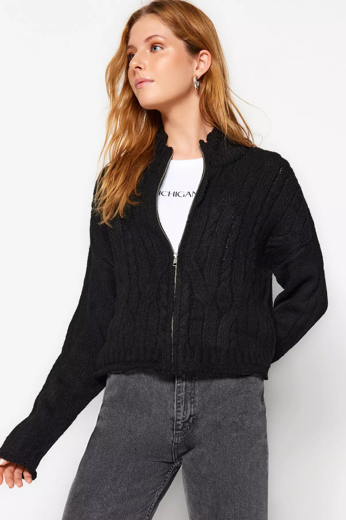 Trendyol Soft Textured Sweater Cardigan with Zipper and Braids 2024, Buy  Trendyol Online