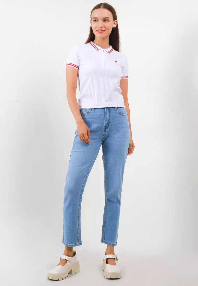 Saila Mom Fit Denim Pants With Dog Embroidery