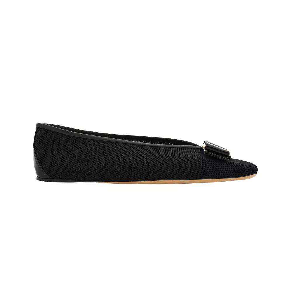 Vara Bow Ballet Flat Mesh and Patent Leather Black
