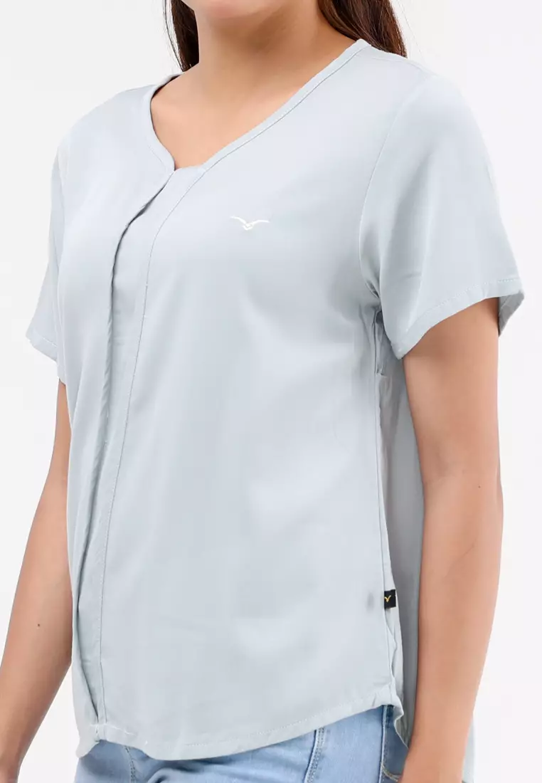 Plain Single Bold Twill Short Sleeve Blouse