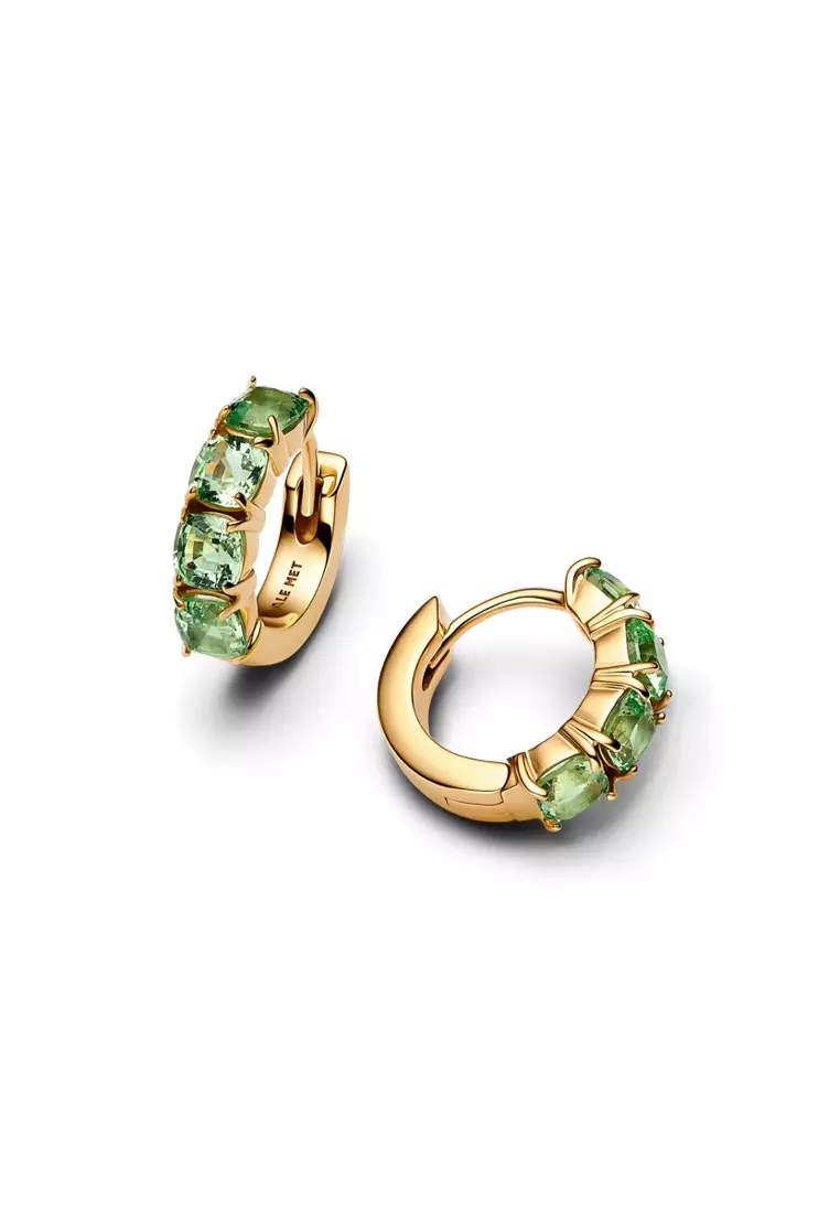 Pandora 14K Gold Plated Green Hoop Earrings