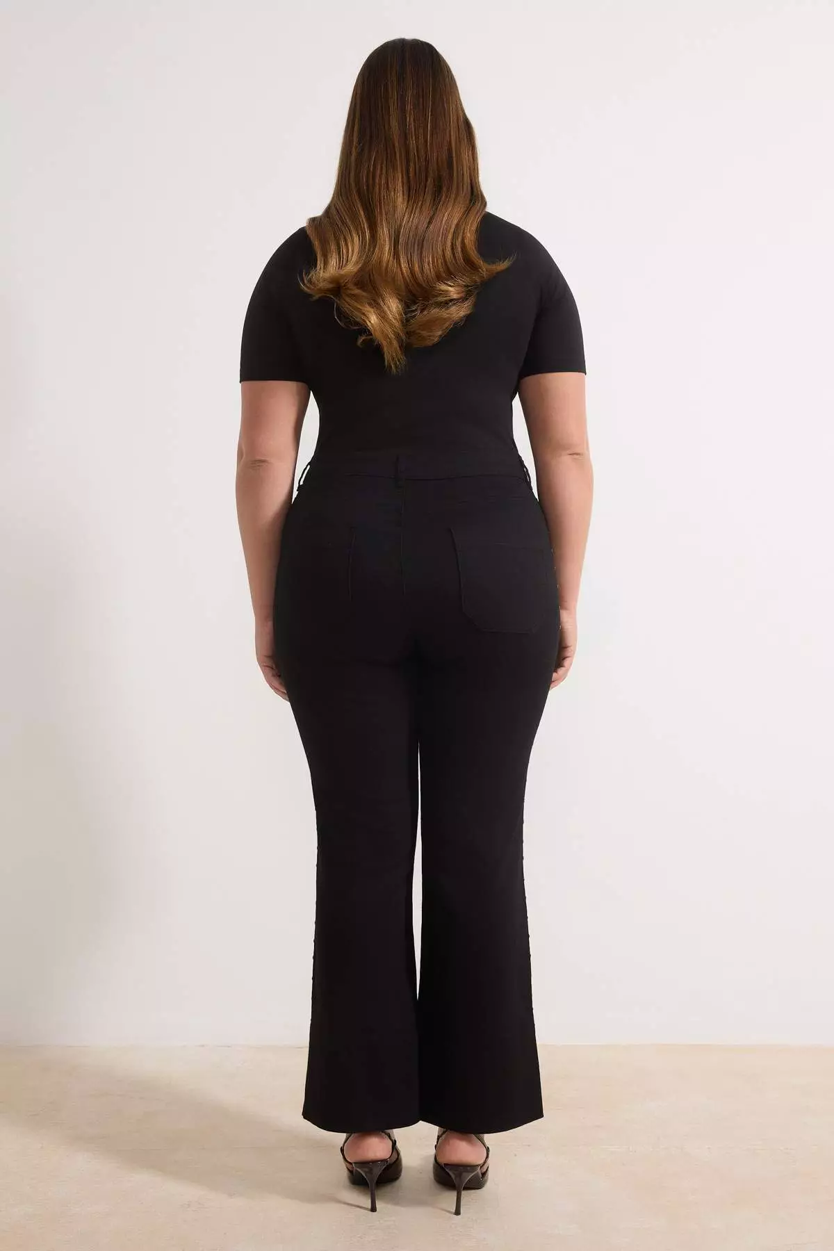 Non-Fading Black High Waist Trok Detailed Stretchy Straight Fit Denim Plus Size Jeans Tbbss26Cj00005
