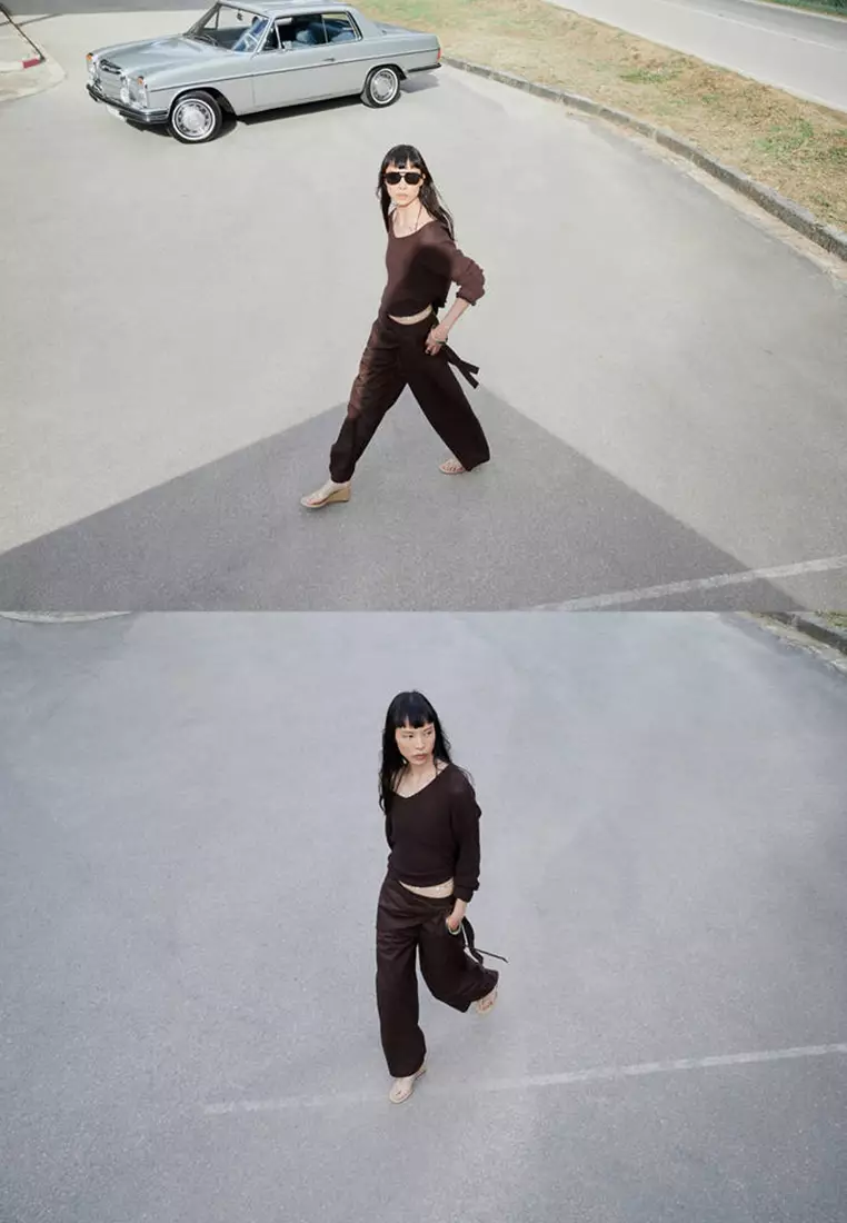 Straight-Leg Trousers with Detachable Scarf