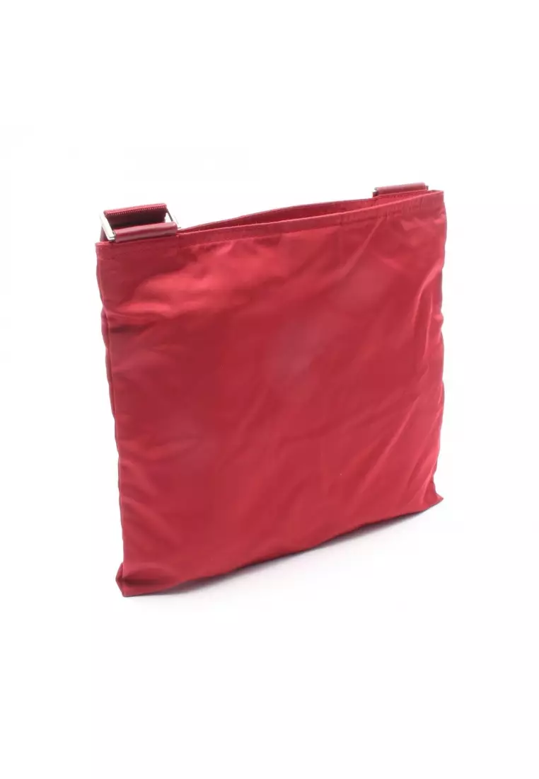Pre-Loved Prada triangle logo Shoulder bag Nylon leather Red