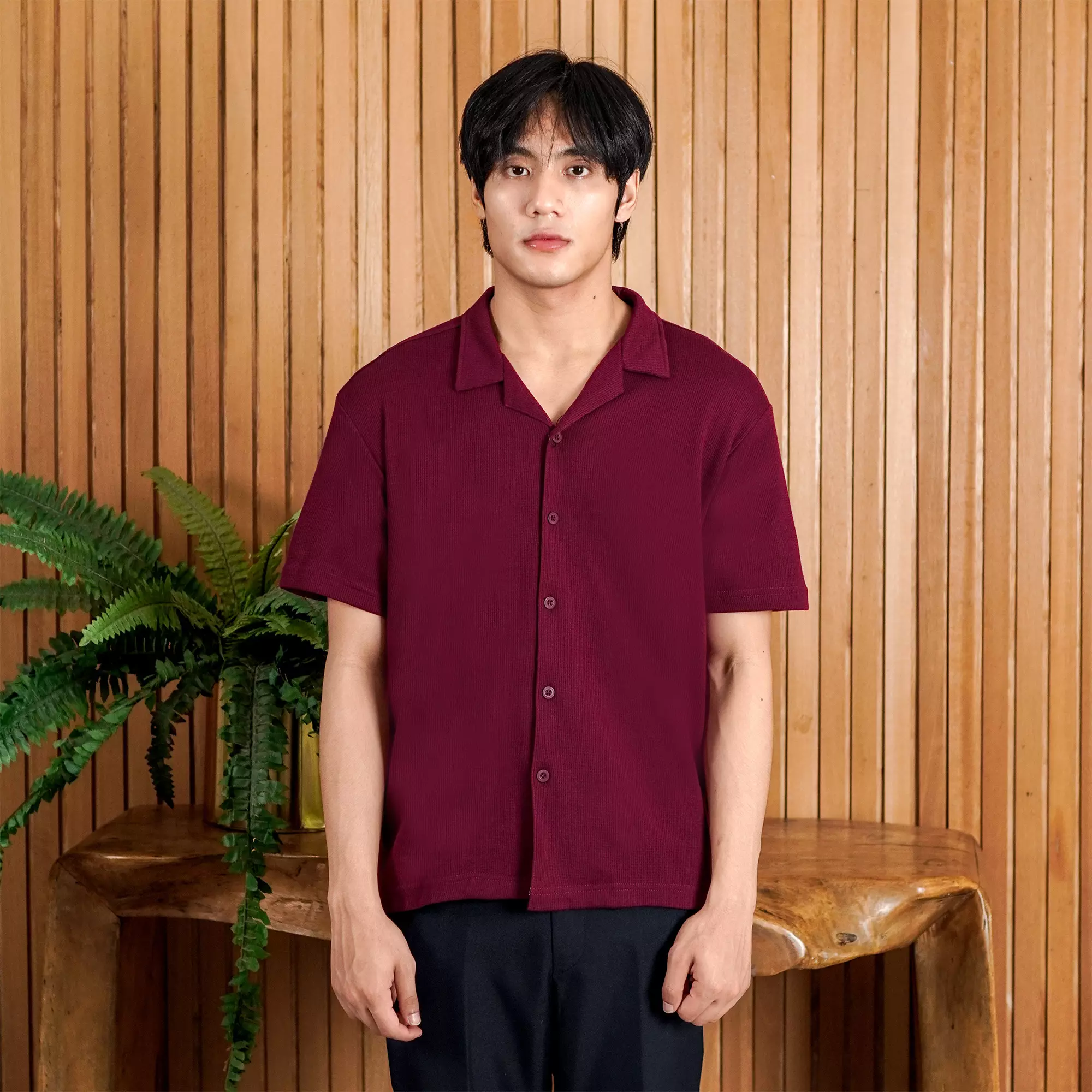 Matsuda Kemeja Pria Lengan pendek Waffle Kasual Sagae