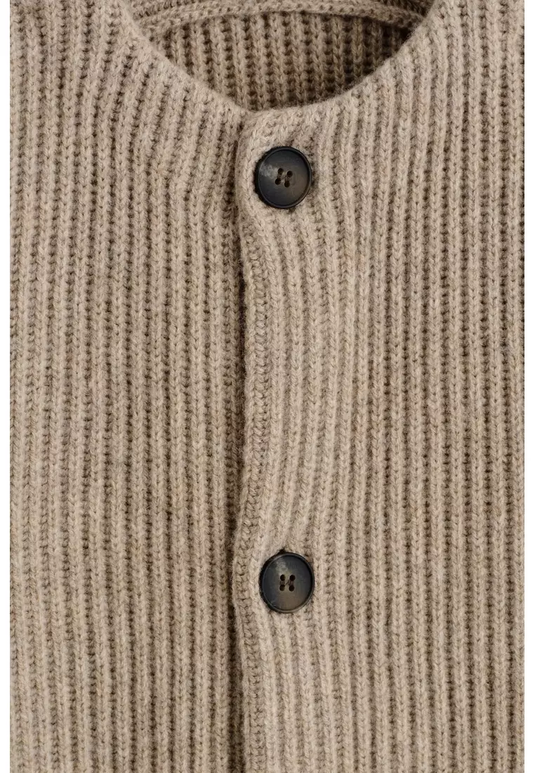 RIBBED WOOL CREW-NECK CARDIGAN
