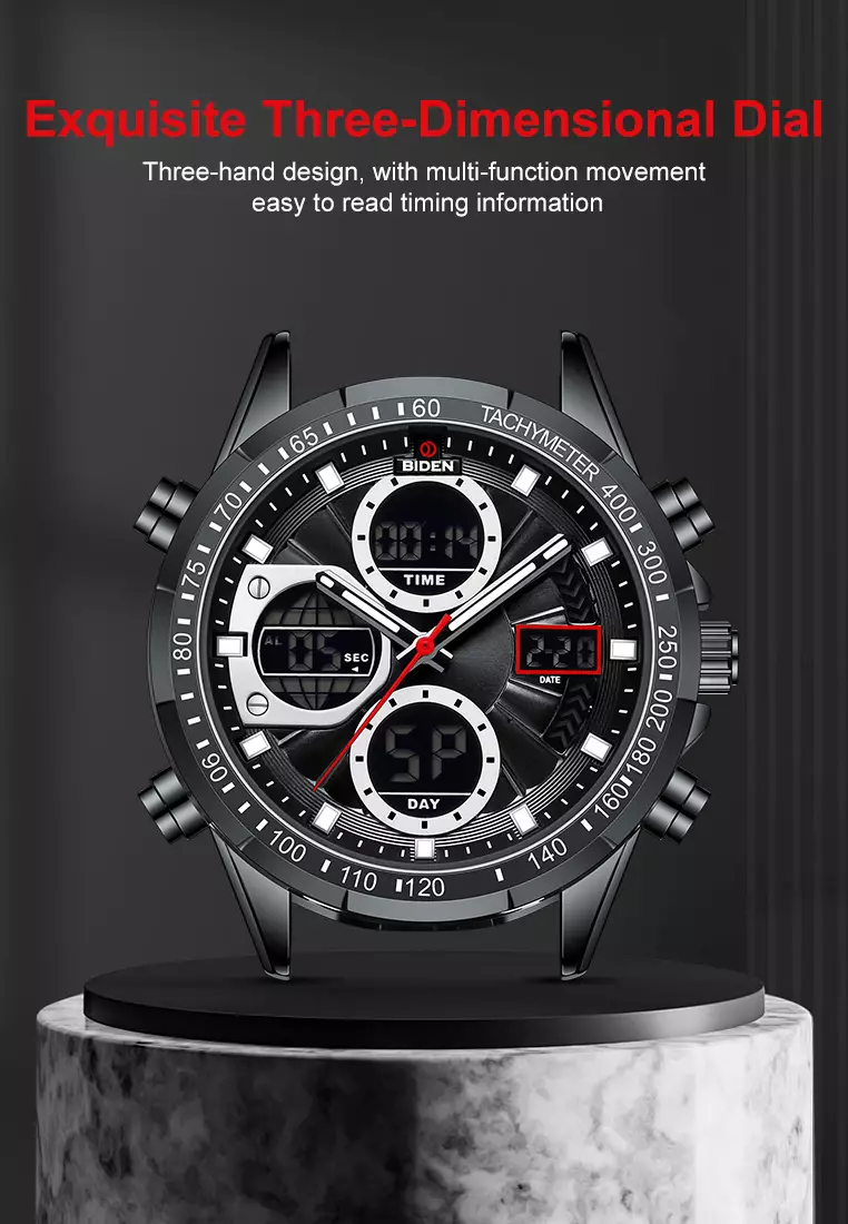 Jam Tangan Pria Original Multifungsi Analog&Digital Tali Kulit Olahraga Anti Air Jam Tangan Cowok Allgreen