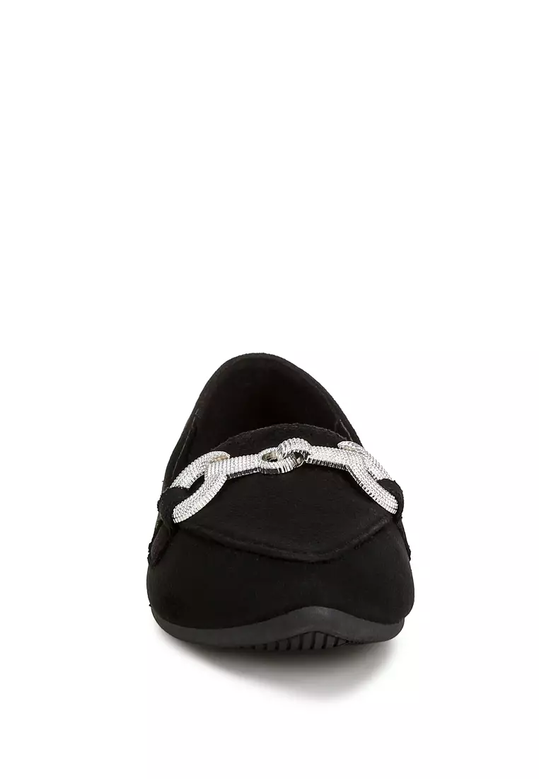 Sepatu Loafer Fleksibel Detail Horsebit dalam Warna Hitam