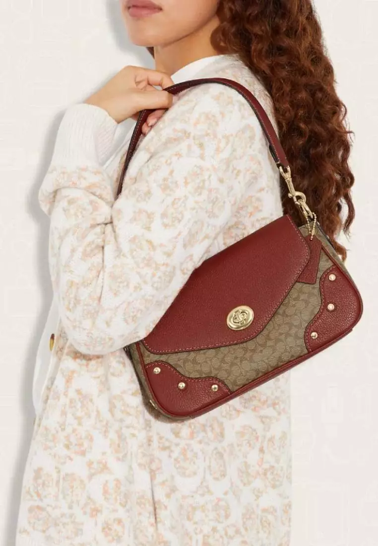 Coach Millie Shoulder Bag In Colorblock Signature Canvas Khaki Terracotta