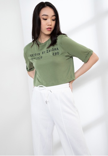 Origin by Zalora green Crop Origin Logo Top made from Tencel 9A228AA2BF3E94GS_1