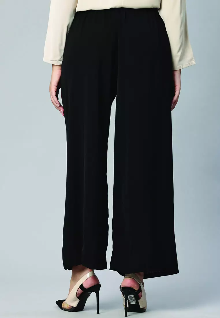Black High Waisted Solid Wide Trouser Pants