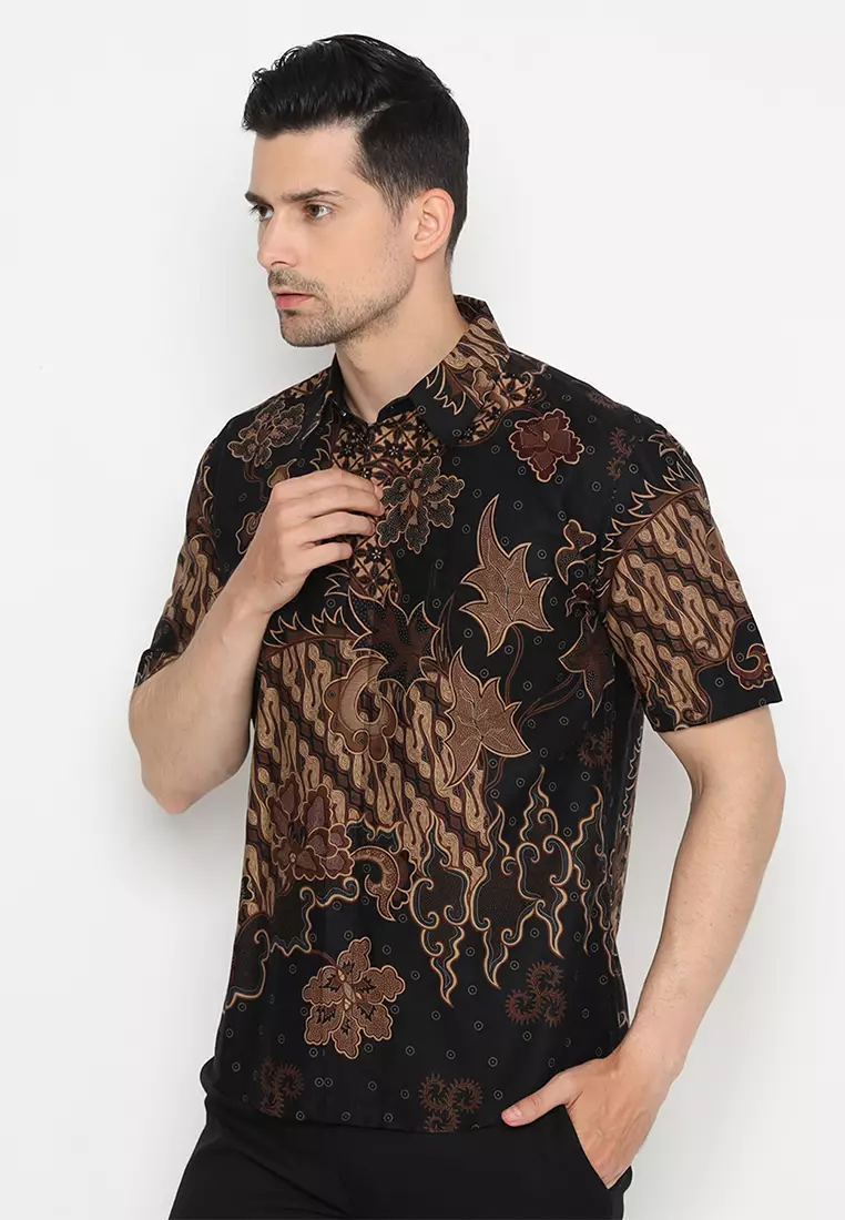 Kemeja Batik Slimfit Anargya Lengan Pendek - Black