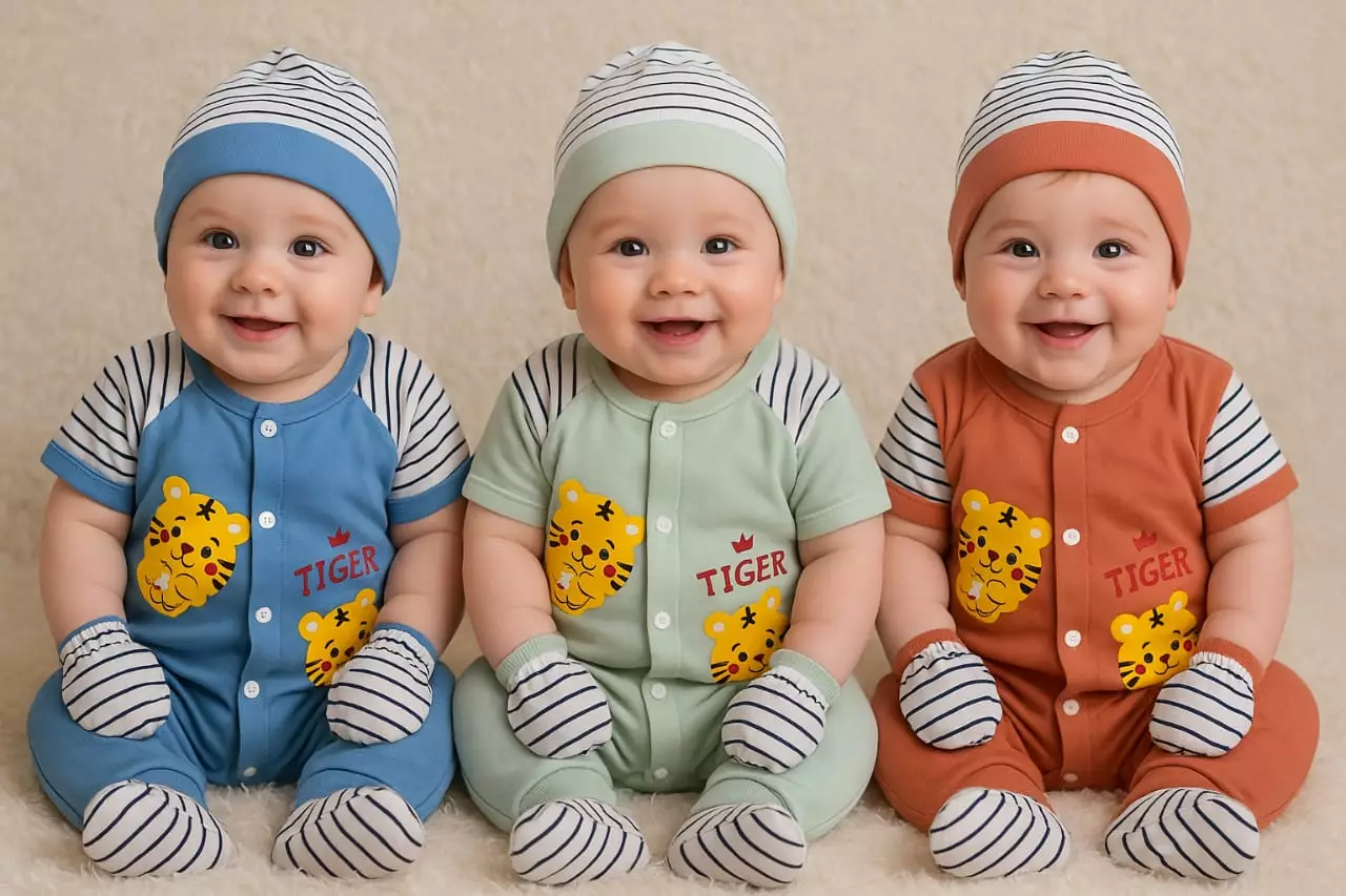 Little J - Bear Star Jumpsuit -Romper Set Baby 4 in 1 Bayi Laki laki Bayi Perempuan ( Sarung tangan,Sarung Kaki,Topi,Baju)