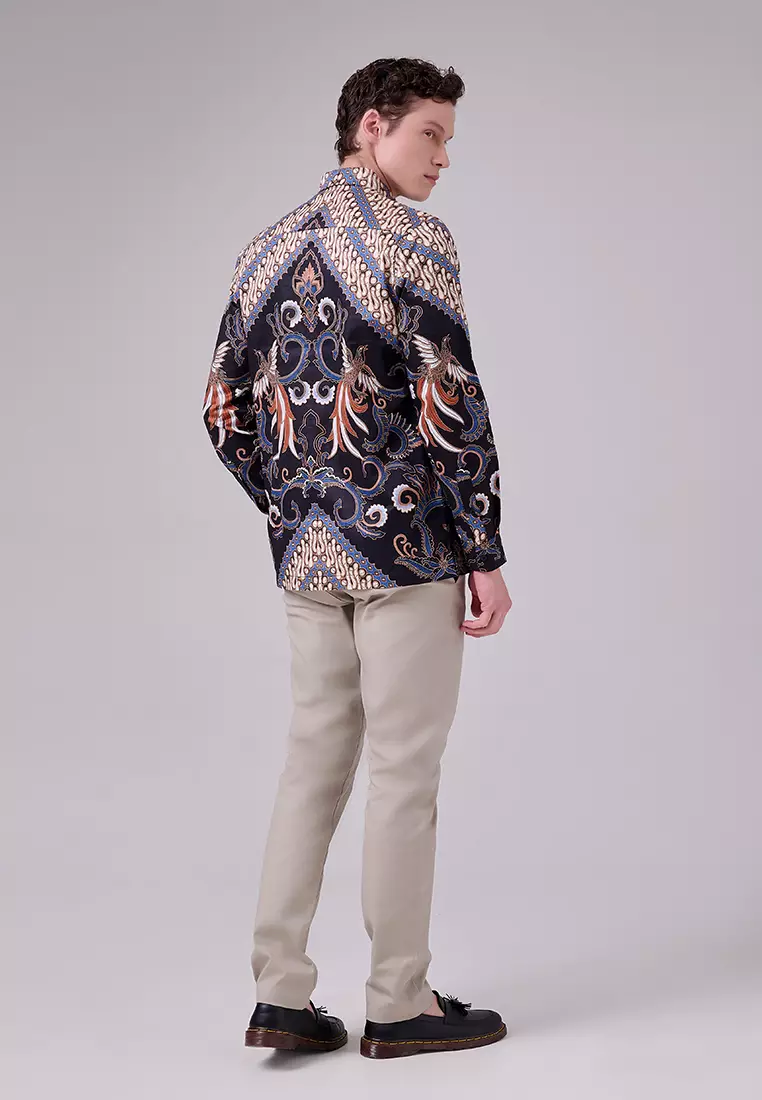 MANZONE - Kemeja Batik Lengan Panjang Pria Harisdarma Modern Fit - Black Warna Black