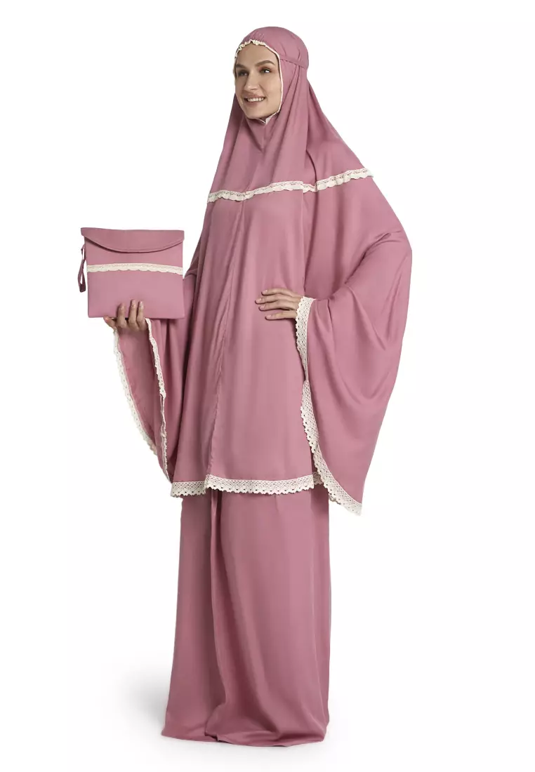 Delilah Mukena Bali Renda Simple Motif Polos Casual Wanita - Dusty Pink