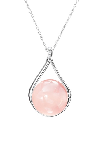 Majade Jewelry pink and silver Rose Quartz Drop Shape Necklace In 14k White Gold And Diamond B9215AC61A3D30GS_1