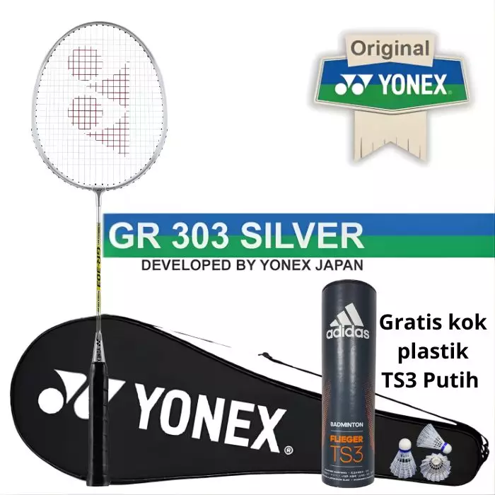 Paket Lengkap Pemula Raket Badminton Yonex GR303 Silver dan Shuttlecock Adidas TS3 Nylon Isi 6